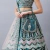 German Blue Velvet Resham N Hand Work Umbrella Lehenga Choli With Dupatta Wedding Wear