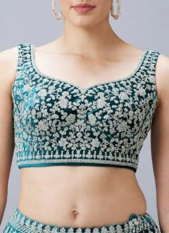 German Blue Velvet Resham N Hand Work Umbrella Lehenga Choli With Dupatta Wedding Wear -Deals Chic Lehenga Store Adorable German Blue Velvet Resham N Hand Work Umbrella Lehenga choli With Dupatta GHCBF5732 rrc1