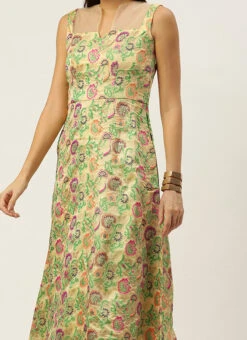 Beige Art Silk Jacquard Dress Festive Wear