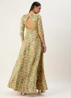 Beige Art Silk Jacquard Pleated Yoke Gown Wedding Wear -Deals Chic Lehenga Store Beige Art Silk Jacquard Pleated Yoke Gown IWBS02212539 b