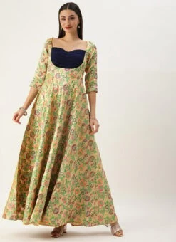 Beige Art Silk Jacquard Pleated Yoke Gown Wedding Wear -Deals Chic Lehenga Store Beige Art Silk Jacquard Pleated Yoke Gown IWBS02212539 u