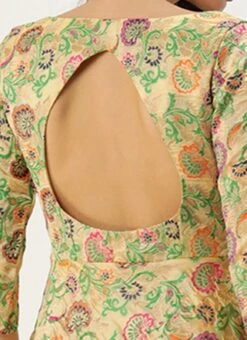 Beige Art Silk Jacquard Pleated Yoke Gown Wedding Wear -Deals Chic Lehenga Store Beige Art Silk Jacquard Pleated Yoke Gown IWBS02212539 rrc2