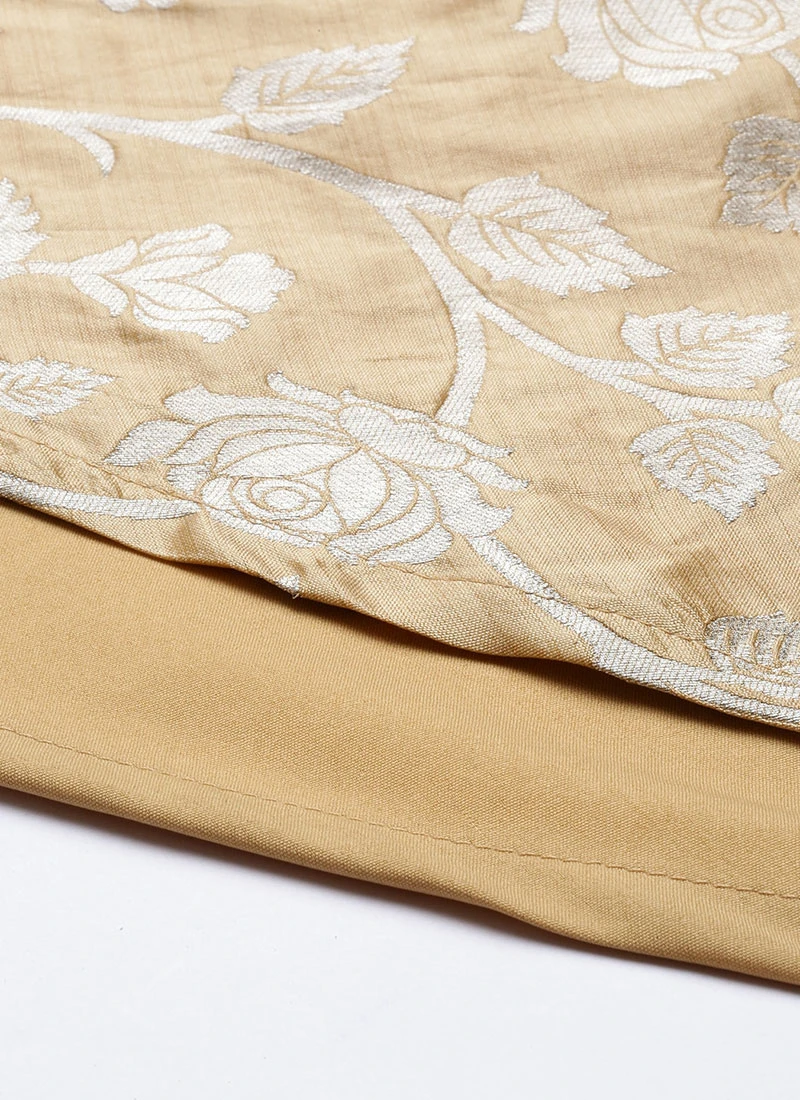 Beige Brocade Boat Neck Flared Dress Festive Wear 7 Beige Brocade Boat Neck Flared Dress Festive Wear - Image 7