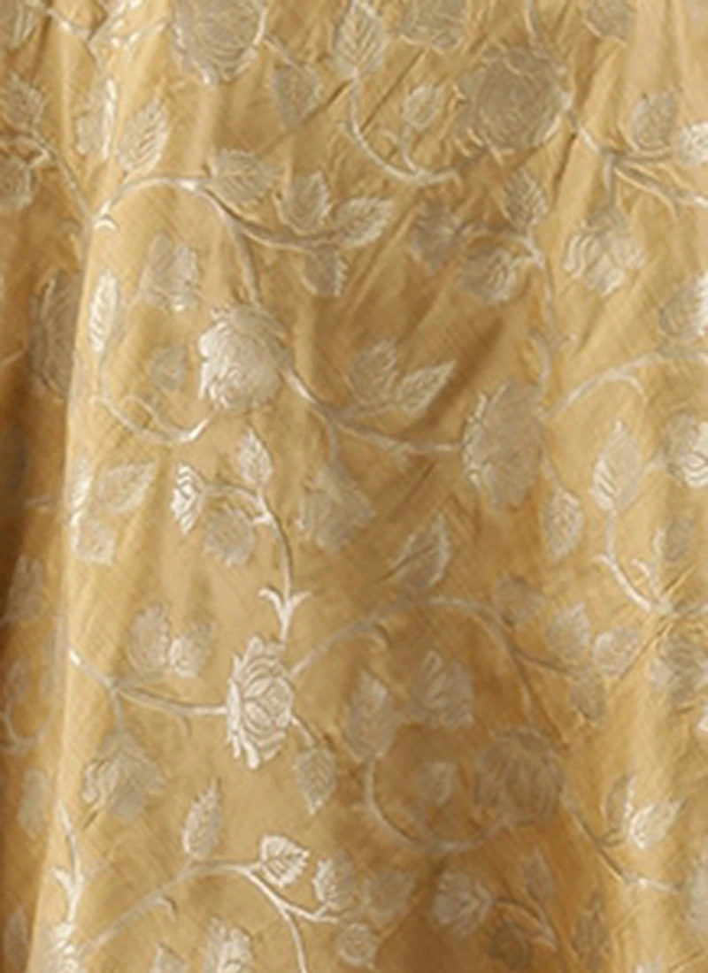 Beige Brocade Boat Neck Flared Dress Festive Wear 8 Beige Brocade Boat Neck Flared Dress Festive Wear - Image 8