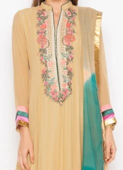 Beige Georgette Anarkali Suit Party Wear