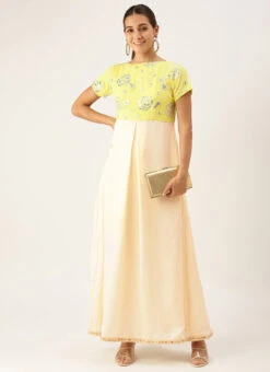 Beige N Yellow Embroidered Pleated Dress Festive Wear -Deals Chic Lehenga Store Beige N Yellow Embroidered Pleated Dress DRBS02108629 u
