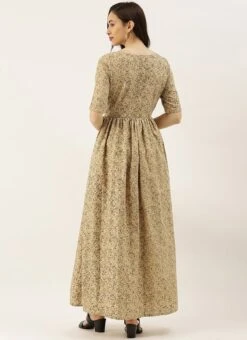 Beige Printed Rayon Boat Neck Maxi Dress After Six Wear -Deals Chic Lehenga Store Beige Printed Rayon Boat Neck Maxi Dress DRBS02101821 b