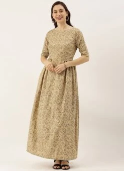 Beige Printed Rayon Boat Neck Maxi Dress After Six Wear -Deals Chic Lehenga Store Beige Printed Rayon Boat Neck Maxi Dress DRBS02101821 u