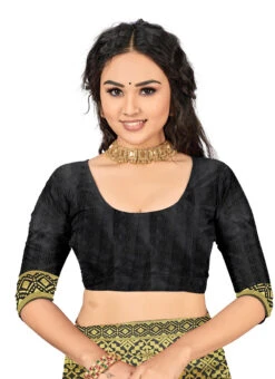 Black Banarasi Silk Woven Saree Festive Wear -Deals Chic Lehenga Store Black Banarasi Silk Woven Saree SASSTSKTDRA18601C b