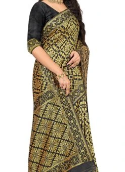 Black Banarasi Silk Woven Saree Festive Wear