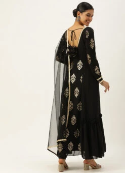 Dupatta From Black Embroidered Anarkali Suit Set After Six Wear -Deals Chic Lehenga Store Black Embroidered Anarkali Suit Set SLBS02306317 b