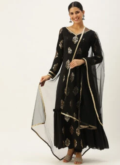 Dupatta From Black Embroidered Anarkali Suit Set After Six Wear -Deals Chic Lehenga Store Black Embroidered Anarkali Suit Set SLBS02306317 u
