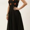 Black Embroidered Halter Neck Embellished Gown Festive Wear