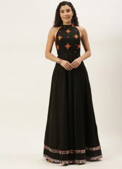 Black Embroidered Halter Neck Embellished Gown Festive Wear -Deals Chic Lehenga Store Black Embroidered Halter Neck Embellished Gown IWBS02106441 u
