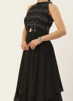 Black Embroidered Halter Neck Gown Festive Wear