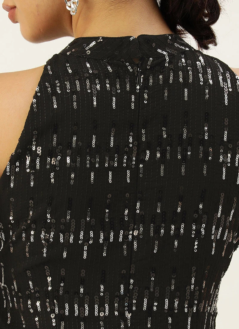 Black Embroidered Halter Neck Gown Festive Wear 6 Black Embroidered Halter Neck Gown Festive Wear - Image 6