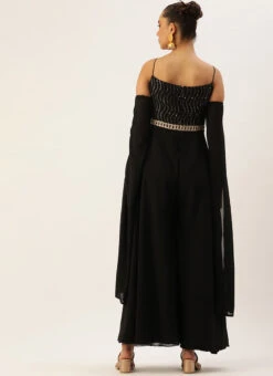Black Embroidered Jumpsuit With Detachable Sleeve Festive Wear Party Wear -Deals Chic Lehenga Store Black Embroidered Jumpsuit With Detachable Sleeve DRBS02211024 b