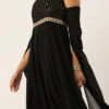 Black Embroidered Jumpsuit With Detachable Sleeve Festive Wear Party Wear