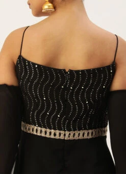 Black Embroidered Jumpsuit With Detachable Sleeve Festive Wear Party Wear -Deals Chic Lehenga Store Black Embroidered Jumpsuit With Detachable Sleeve DRBS02211024 rrc2