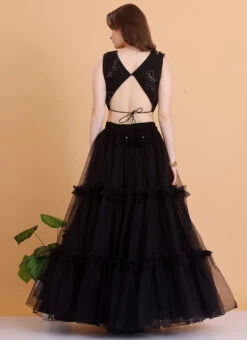 Black Embroidered Organza Lehenga Festive Wear -Deals Chic Lehenga Store Black Embroidered Organza Lehenga GHBS02302325 b