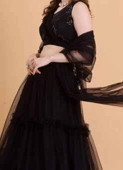 Black Embroidered Organza Lehenga Festive Wear
