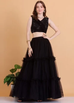 Black Embroidered Organza Lehenga Festive Wear -Deals Chic Lehenga Store Black Embroidered Organza Lehenga GHBS02302325 u
