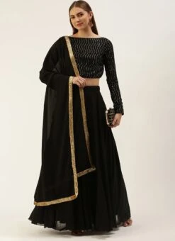 Dupatta From Black Embroidered Sequins Lehenga After Six Wear -Deals Chic Lehenga Store Black Embroidered Sequins Lehenga GHBS02301689 u