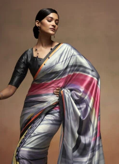 Black Faux Crepe Digital Print Saree After Six Wear -Deals Chic Lehenga Store Black Faux Crepe Digital Print Saree SAMAM2278 b