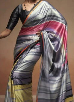 Black Faux Crepe Digital Print Saree After Six Wear