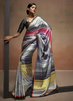 Black Faux Crepe Digital Print Saree After Six Wear -Deals Chic Lehenga Store Black Faux Crepe Digital Print Saree SAMAM2278 u