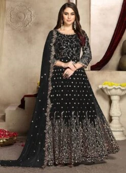 Black Georgette Anarkali Suit Wedding Wear -Deals Chic Lehenga Store Black Georgette Anarkali Suit SLSCC94008 u