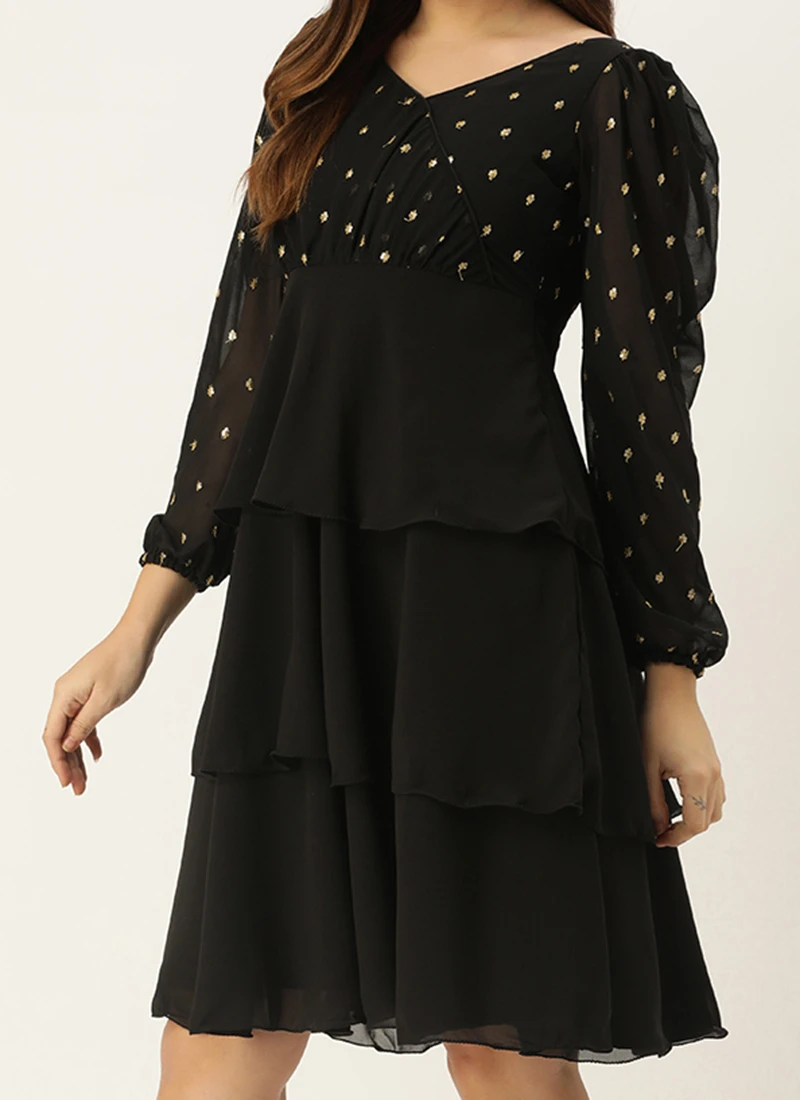 Black Georgette Embroidered Layered Dress Party Wear 1 Black Georgette Embroidered Layered Dress Party Wear