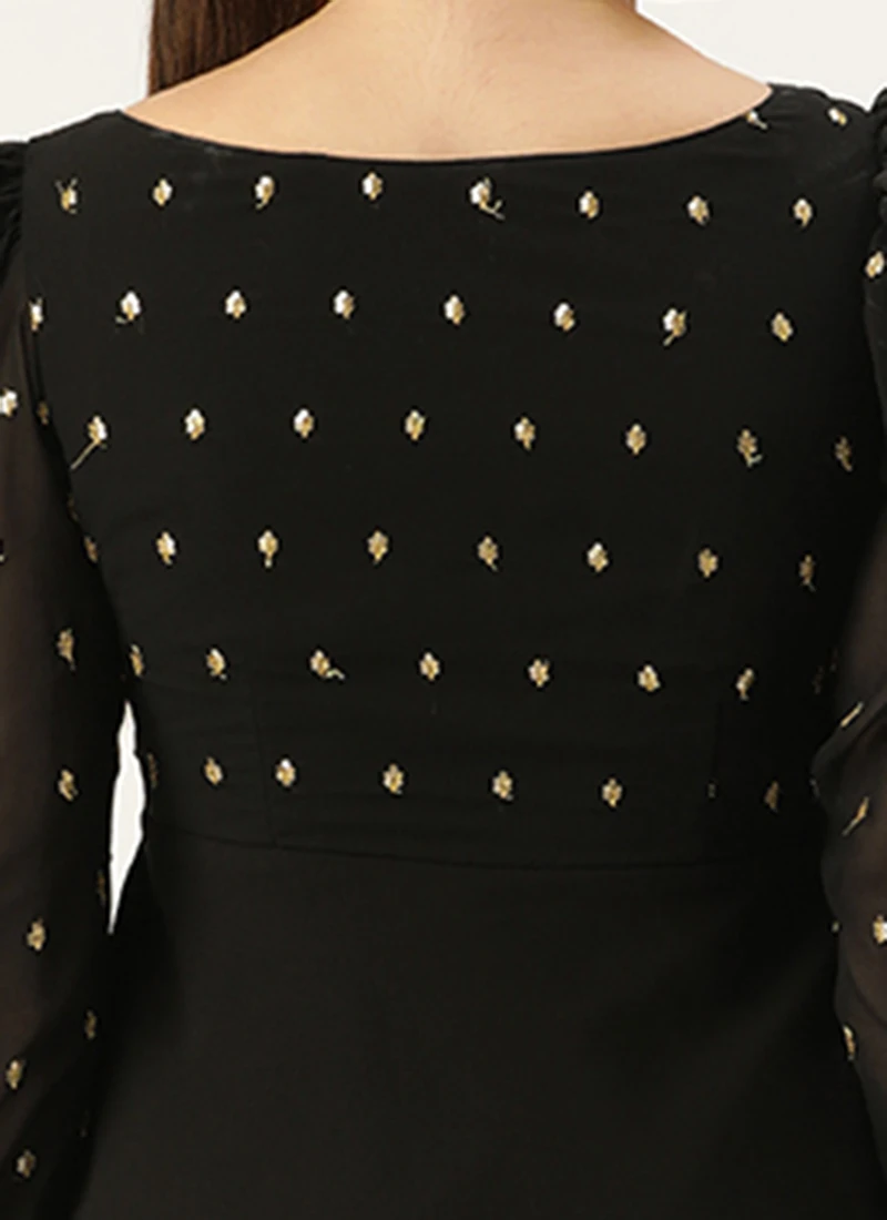 Black Georgette Embroidered Layered Dress Party Wear 6 Black Georgette Embroidered Layered Dress Party Wear - Image 6