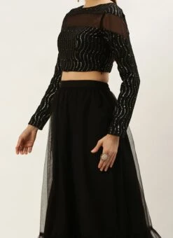 Dupatta From Black Georgette Embroidered Lehenga Set After Six Wear