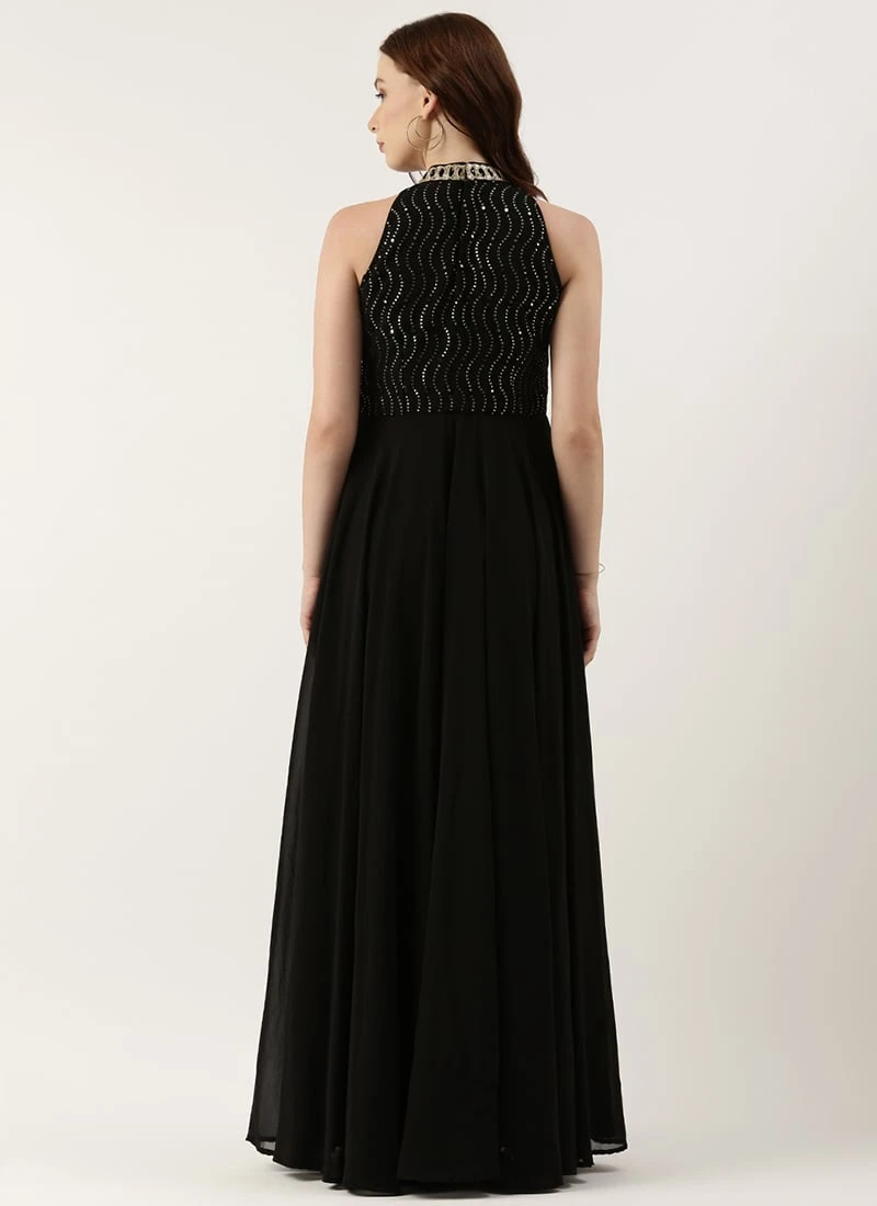 Black Georgette Sequins Gown Party Wear 4 Black Georgette Sequins Gown Party Wear - Image 4