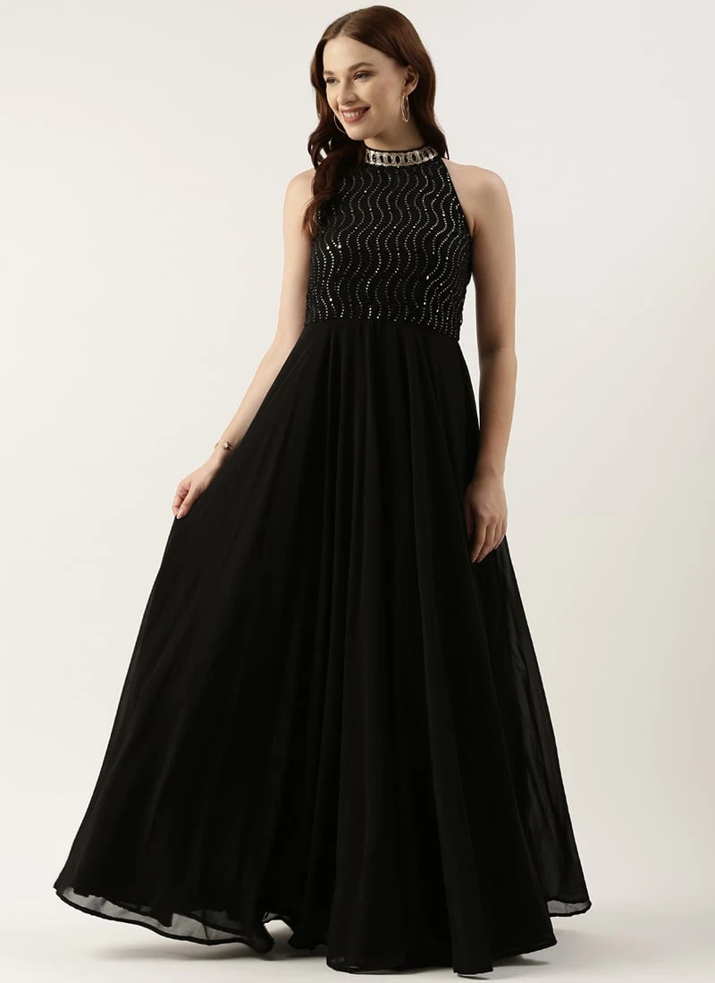 Black Georgette Sequins Gown Party Wear 3 Black Georgette Sequins Gown Party Wear - Image 3