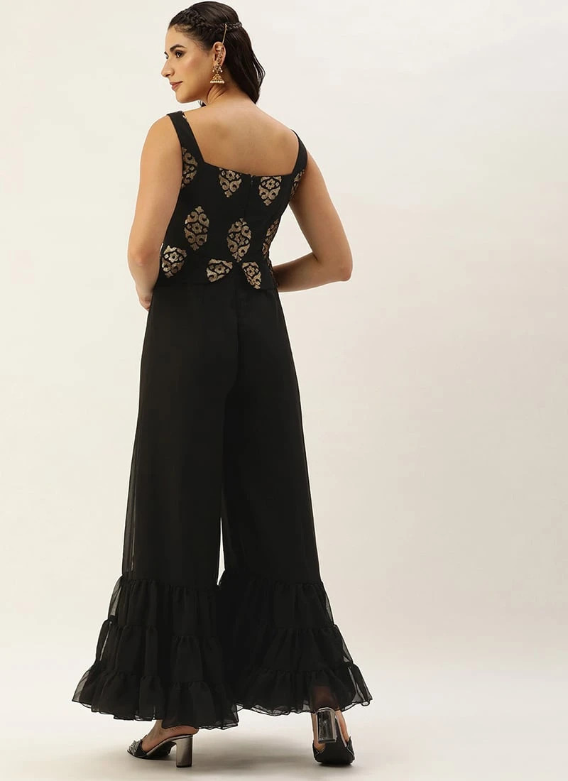 Black Georgette Sequins Jumpsuit Festive Wear 4 Black Georgette Sequins Jumpsuit Festive Wear - Image 4