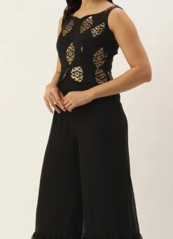 Black Georgette Sequins Jumpsuit Festive Wear
