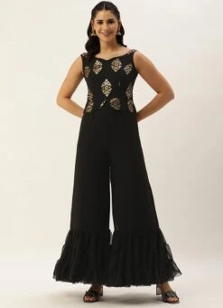 Black Georgette Sequins Jumpsuit Festive Wear 10 Black Georgette Sequins Jumpsuit Festive Wear -Deals Chic Lehenga Store Black Georgette Sequins Jumpsuit DRBS02306303 u