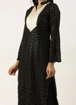 Bottom From Black Georgette Sequins Narrow Straight Pant Suit After Six Wear