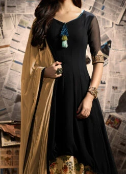 Black Georgette Umbrella Lehenga Party Wear