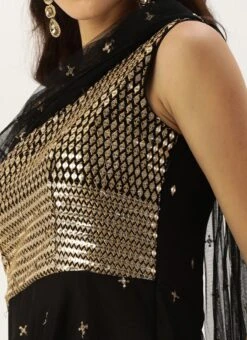 Black Net Embroidered One Shoulder Gown Party Wear -Deals Chic Lehenga Store Black Net Embroidered One Shoulder Gown IWBS02204712 rrc3