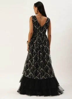 Black Net Embroidered V Neck Gown Festive Wear -Deals Chic Lehenga Store Black Net Embroidered V Neck Gown IWBS02302274 b