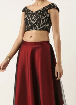Skirt From Black Net Sequins Embroidery Lehenga After Six Wear