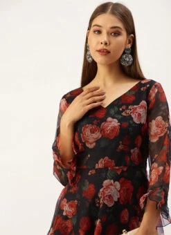 Black Organza Ruffle Dress Party Wear -Deals Chic Lehenga Store Black Organza Ruffle Dress DRBS02203563 rrc1