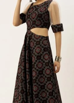 Black Printed Art Silk Gown Festive Wear