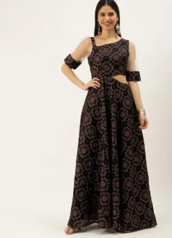 Black Printed Art Silk Gown Festive Wear -Deals Chic Lehenga Store Black Printed Art Silk Gown IWBS02208431 u