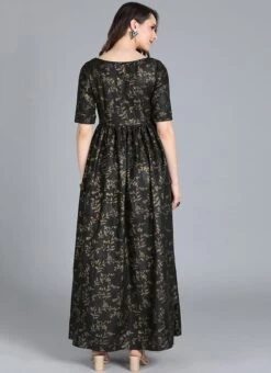 Black Printed Rayon Boat Neck Gown After Six Wear -Deals Chic Lehenga Store Black Printed Rayon Boat Neck Gown IWBS01909988 b