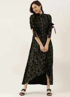 Black Printed Rayon High N Low Dress After Six Wear -Deals Chic Lehenga Store Black Printed Rayon High N Low Dress DRBS02102845 u