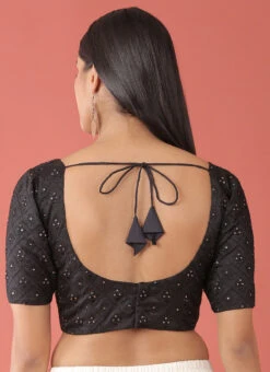 Black Raw Silk Embroidery Work Blouse Party Wear -Deals Chic Lehenga Store Black Raw Silk Embroidery Work Blouse BLSPFB139B b